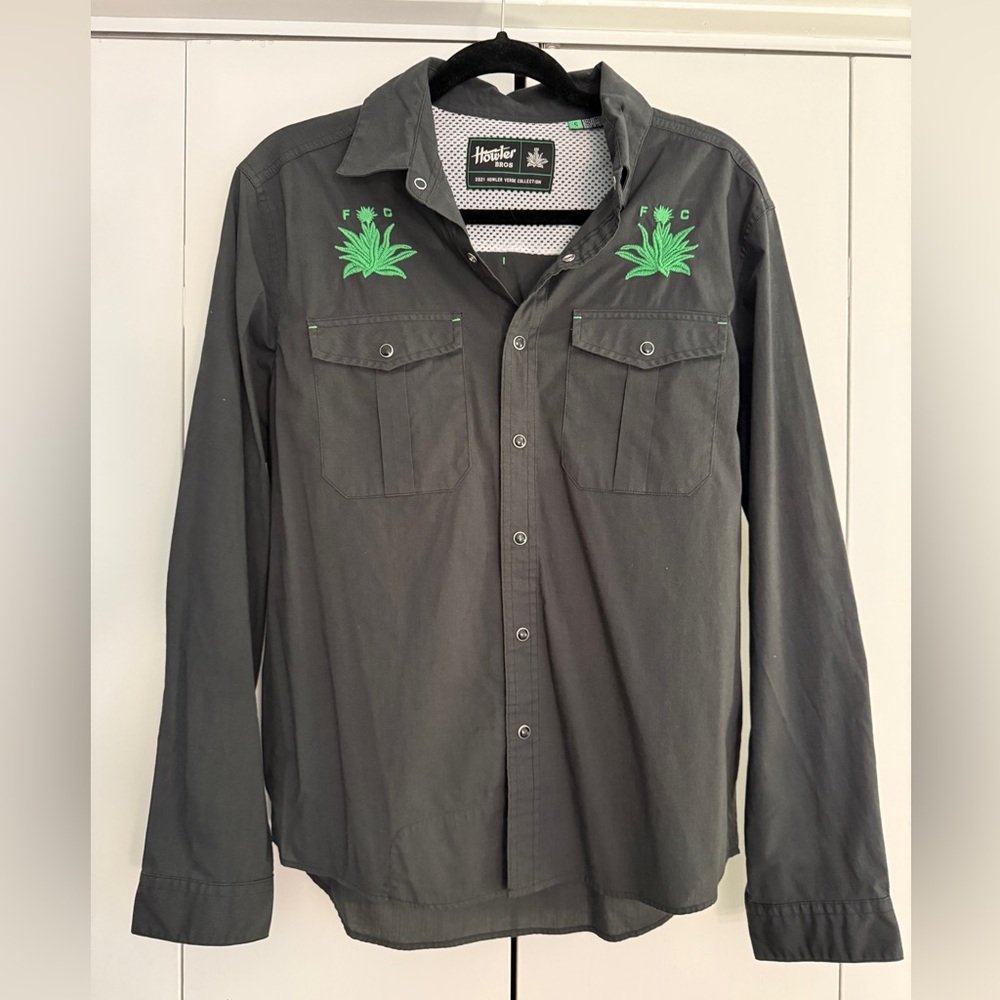 HOWLER BROS Austin FC Verde 2021 Long Sleeve Gaucho Snap Shirt in Gray Sz Small
